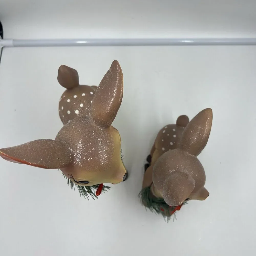 Sweet Fawn Christmas Set of 2 Holiday  12” Retro Inspired Glitter Wreath Bows